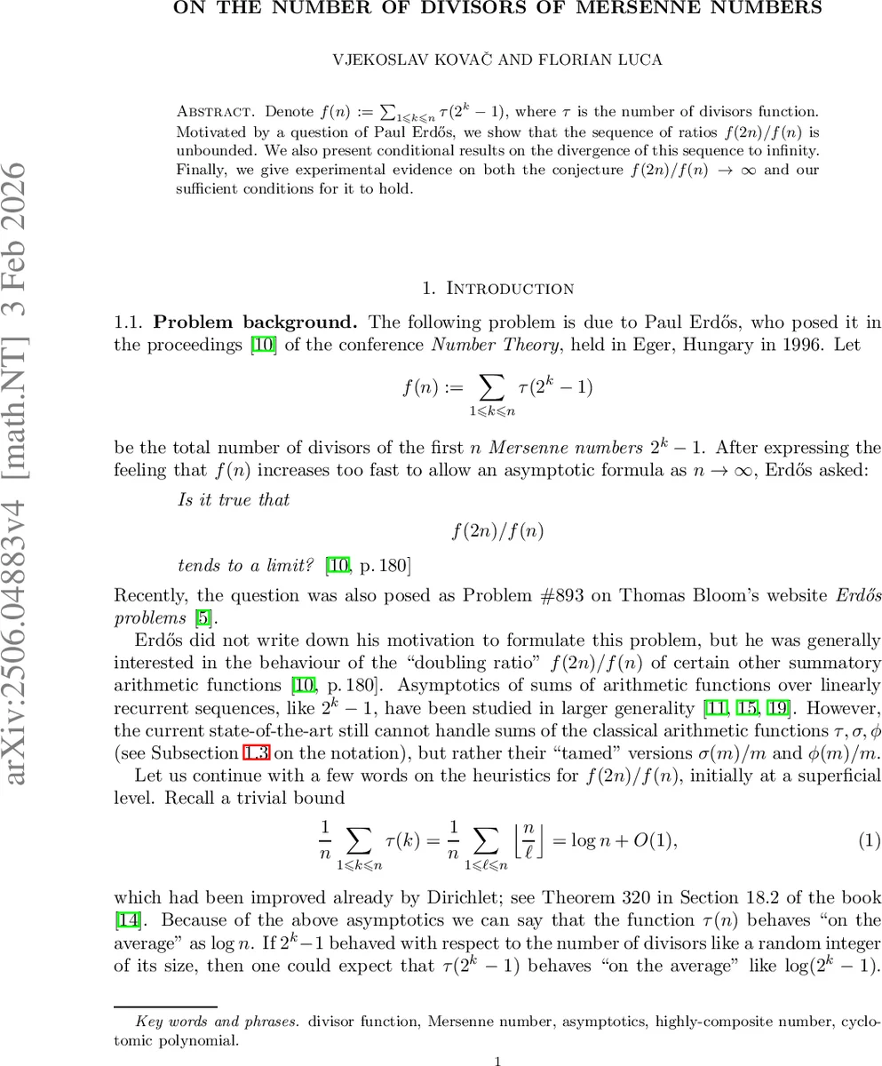 On the number of divisors of Mersenne numbers