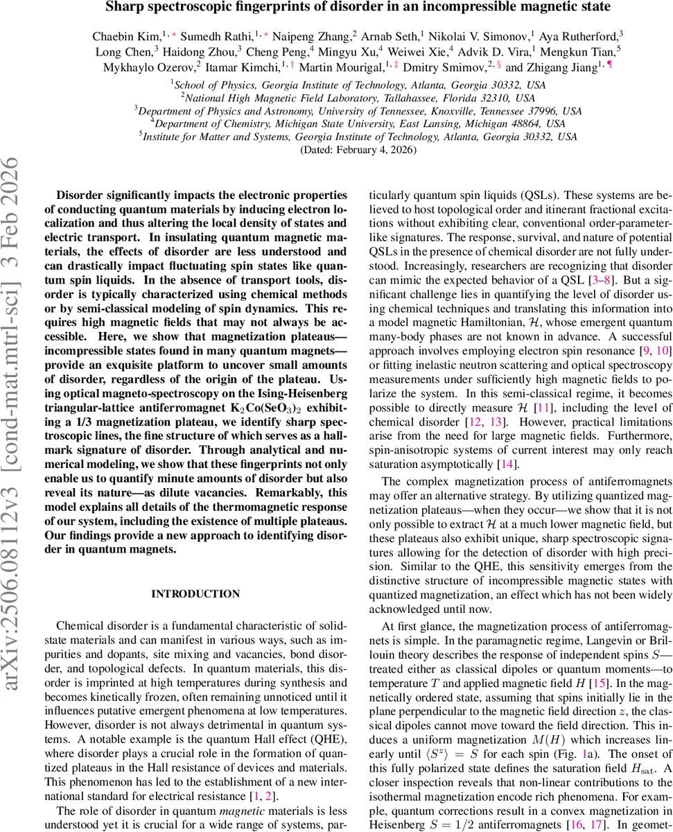 Sharp spectroscopic fingerprints of disorder in an incompressible magnetic state