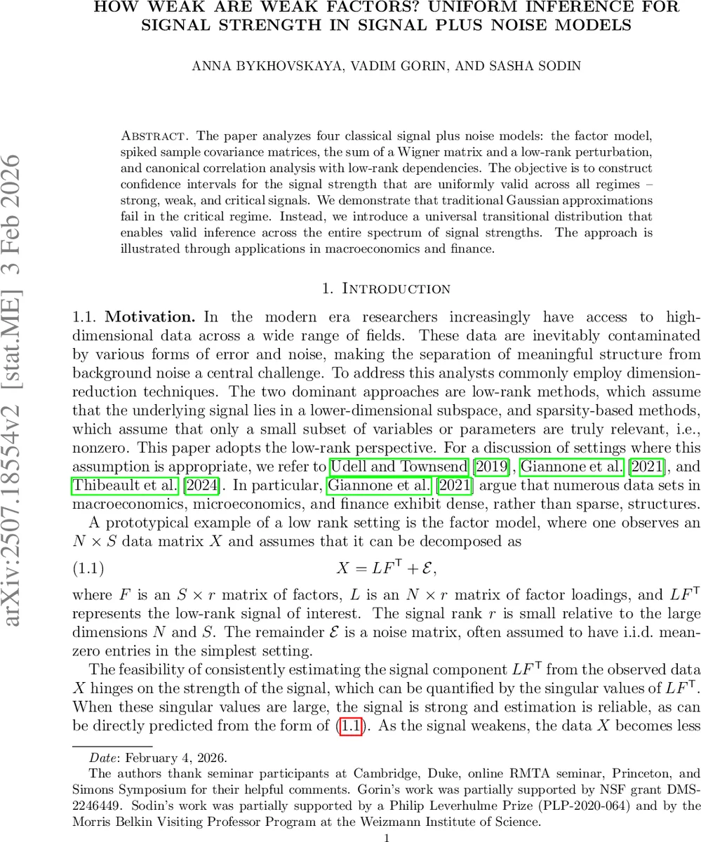 How weak are weak factors? Uniform inference for signal strength in signal plus noise models