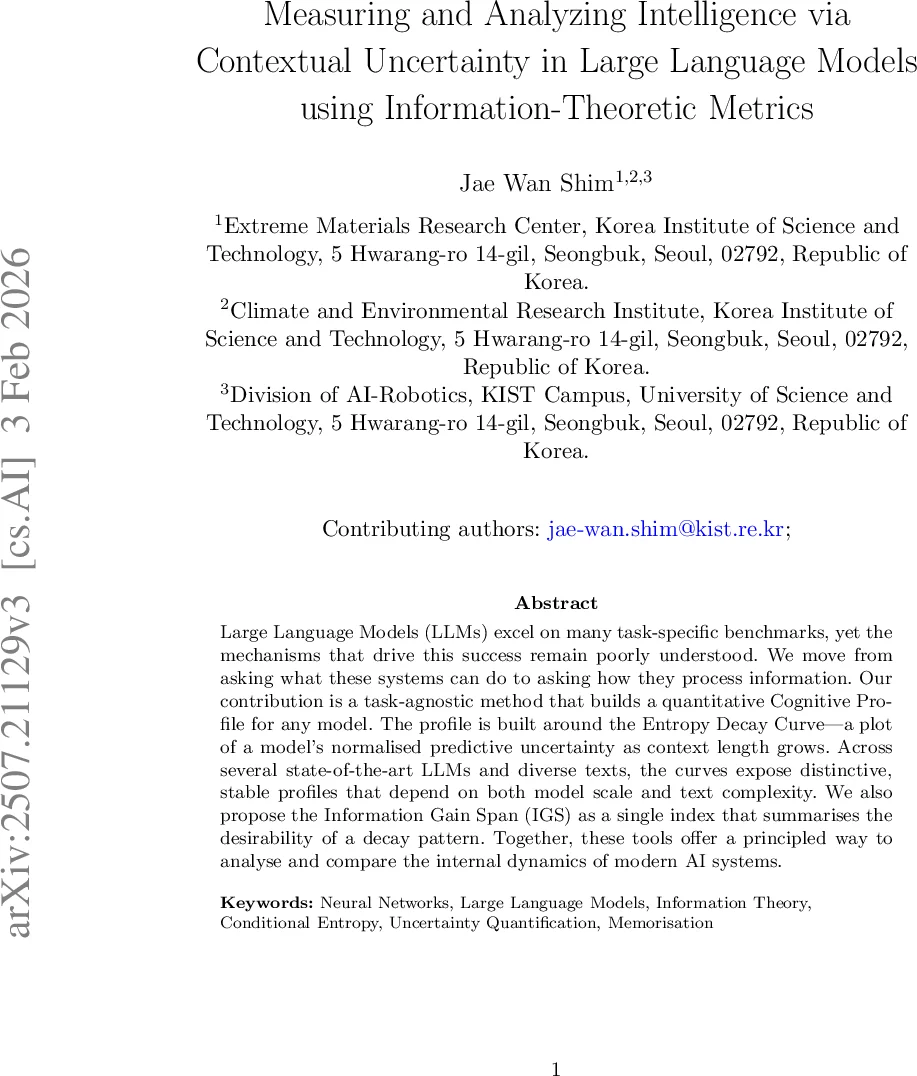 Measuring and Analyzing Intelligence via Contextual Uncertainty in Large Language Models using Information-Theoretic Metrics