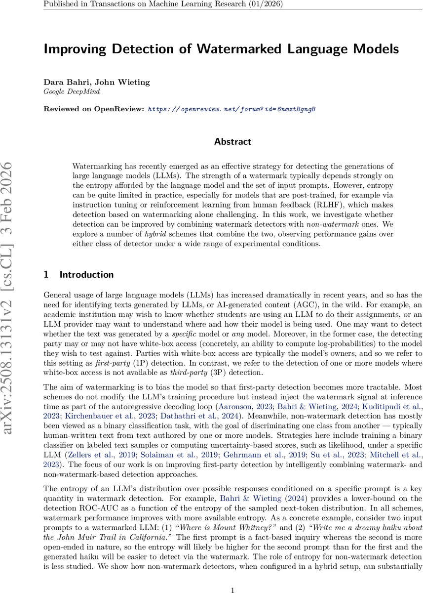 Improving Detection of Watermarked Language Models