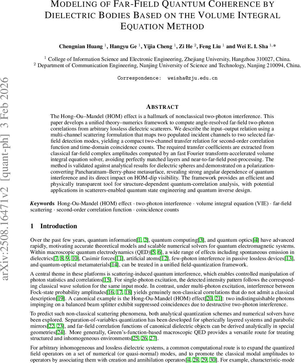Modeling of Far-Field Quantum Coherence by Dielectric Bodies Based on the Volume Integral Equation Method