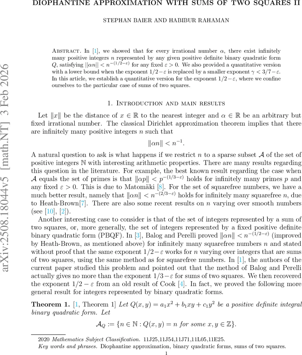Diophantine approximation with sums of two squares II