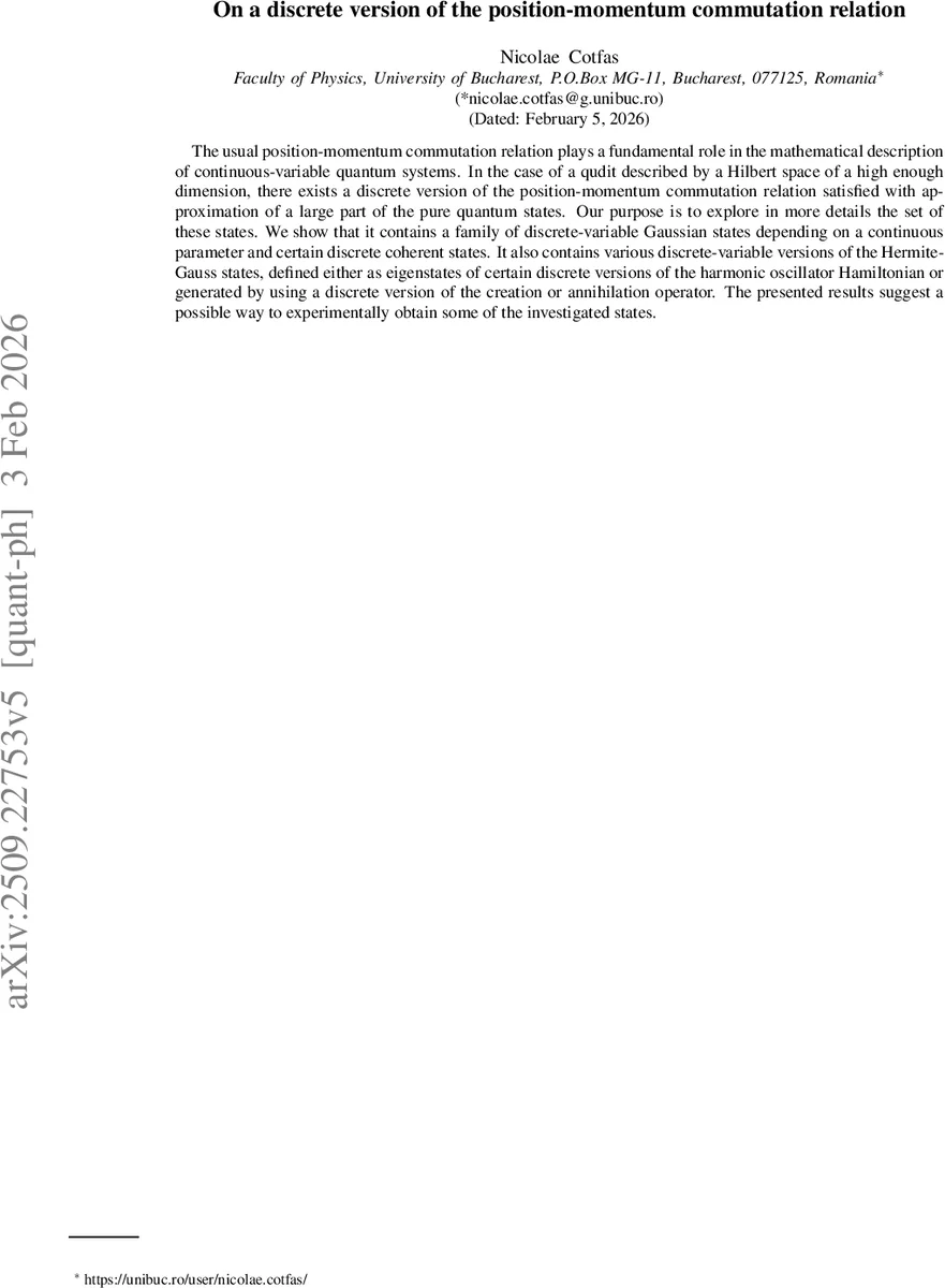 On a discrete version of the position-momentum commutation relation