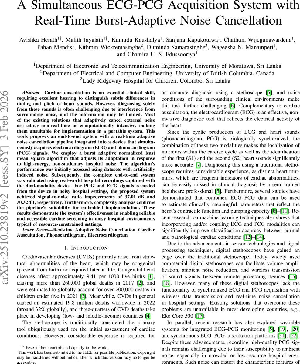 A Simultaneous ECG-PCG Acquisition System with Real-Time Burst-Adaptive Noise Cancellation