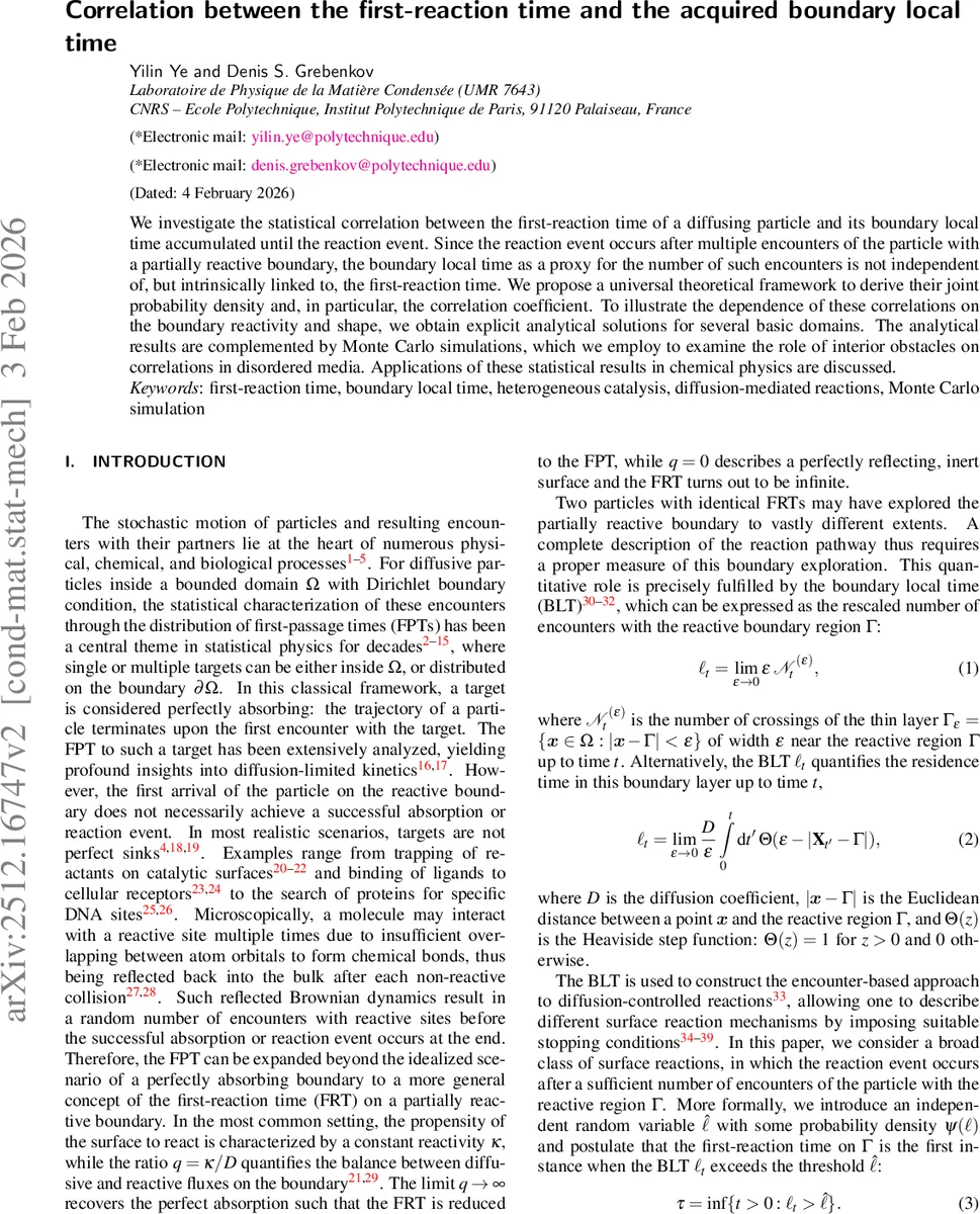 Correlation between the first-reaction time and the acquired boundary local time
