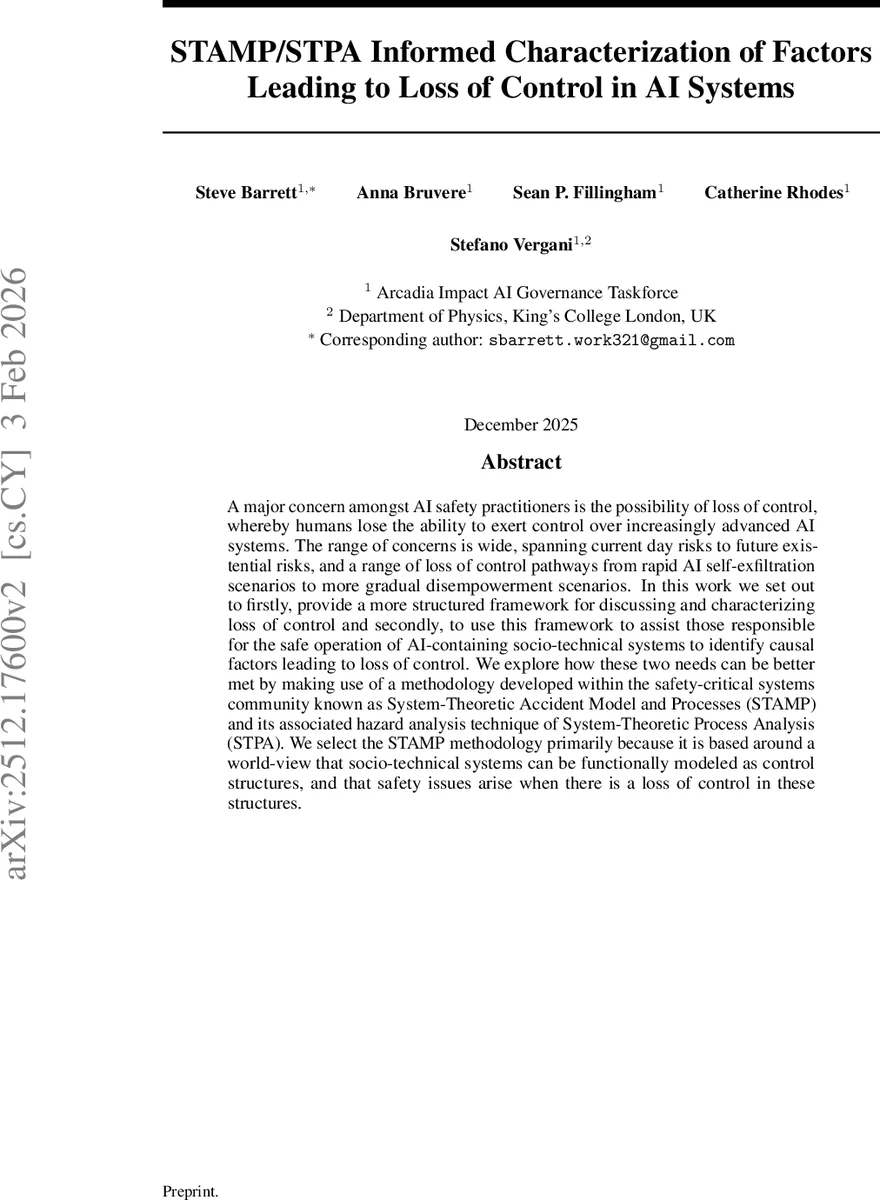 STAMP/STPA Informed Characterization of Factors Leading to Loss of Control in AI Systems
