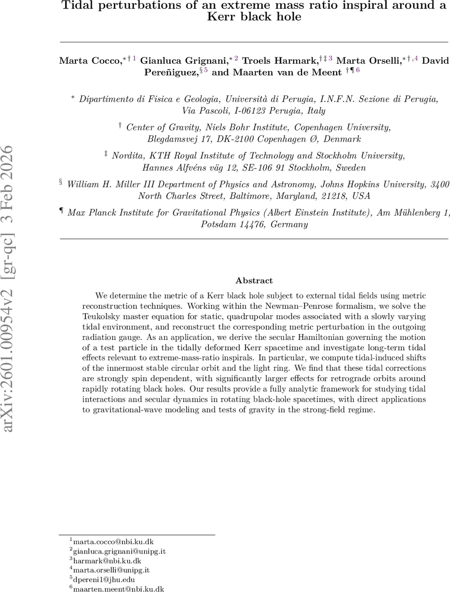 Tidal perturbations of an extreme mass ratio inspiral around a Kerr black hole