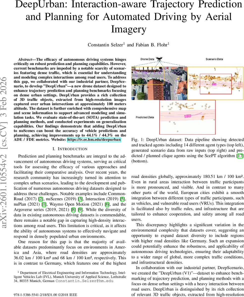 DeepUrban: Interaction-Aware Trajectory Prediction and Planning for Automated Driving by Aerial Imagery