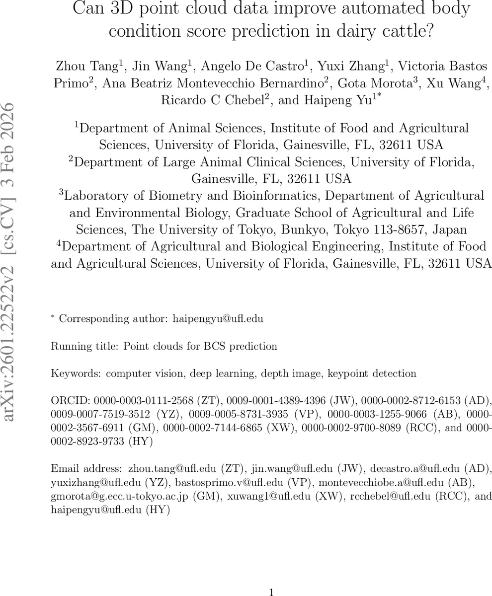 Can 3D point cloud data improve automated body condition score prediction in dairy cattle?