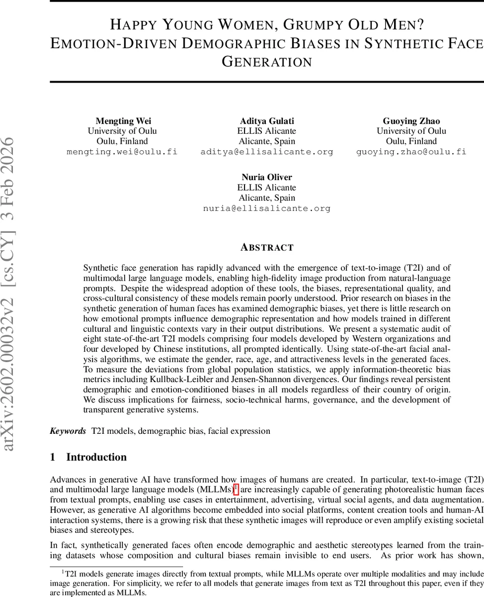 Happy Young Women, Grumpy Old Men? Emotion-Driven Demographic Biases in Synthetic Face Generation