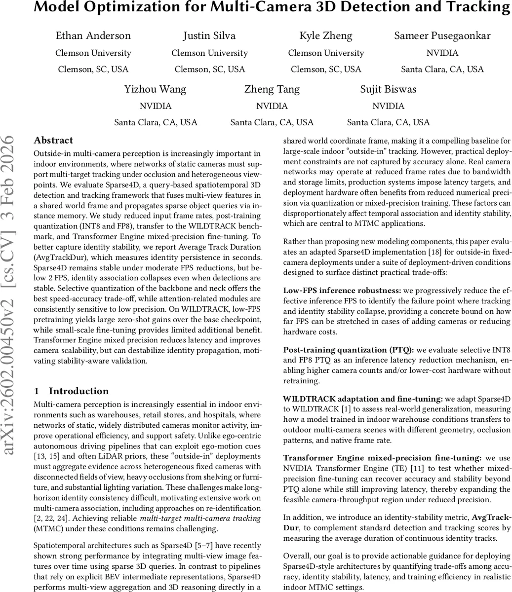Model Optimization for Multi-Camera 3D Detection and Tracking