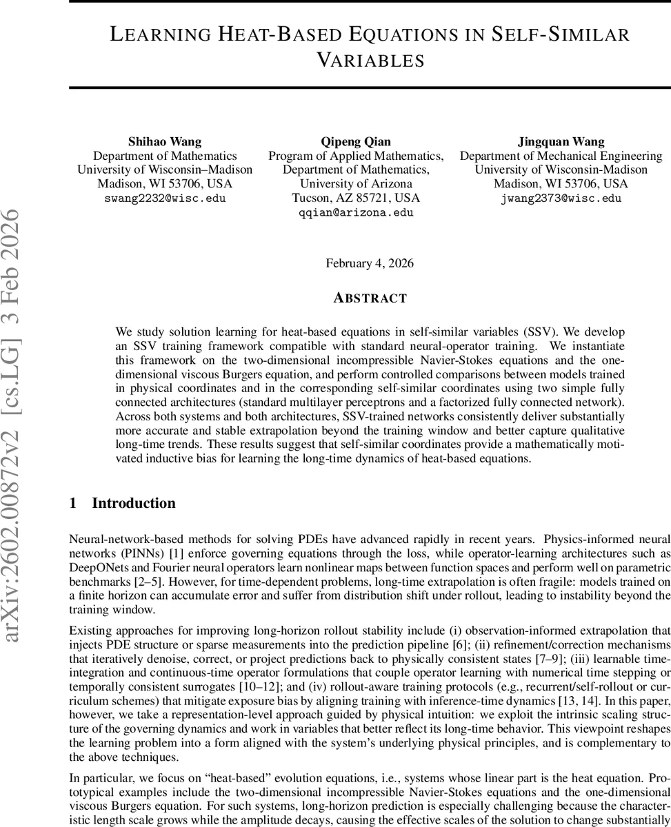 Learning Heat-based Equations in Self-similar variables