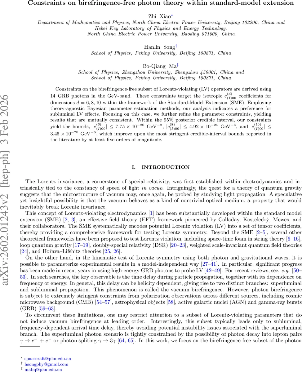 Constraints on birefringence-free photon theory within standard-model extension