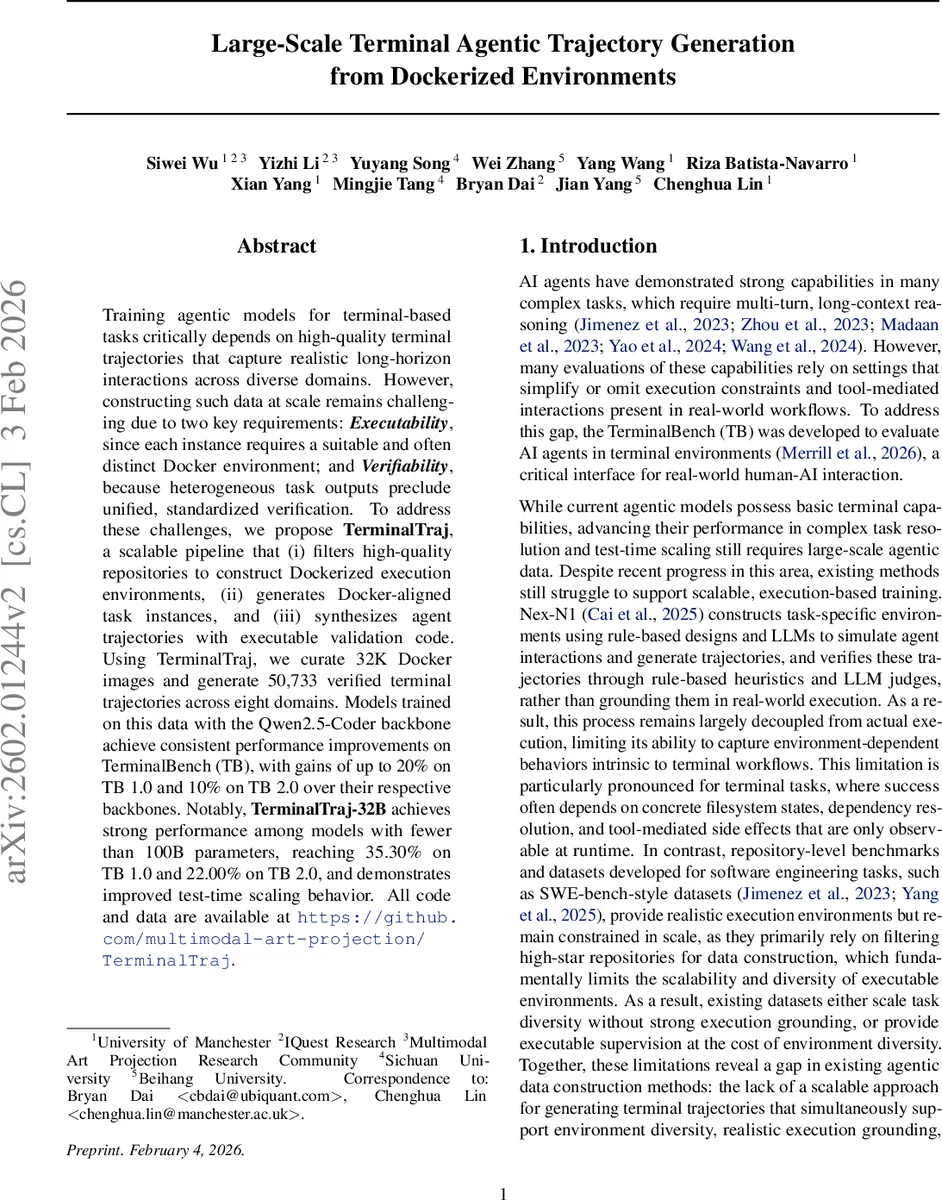 Large-Scale Terminal Agentic Trajectory Generation from Dockerized Environments