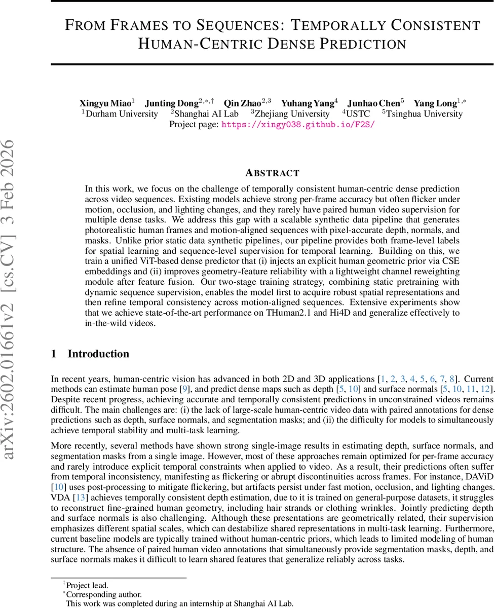 From Frames to Sequences: Temporally Consistent Human-Centric Dense Prediction