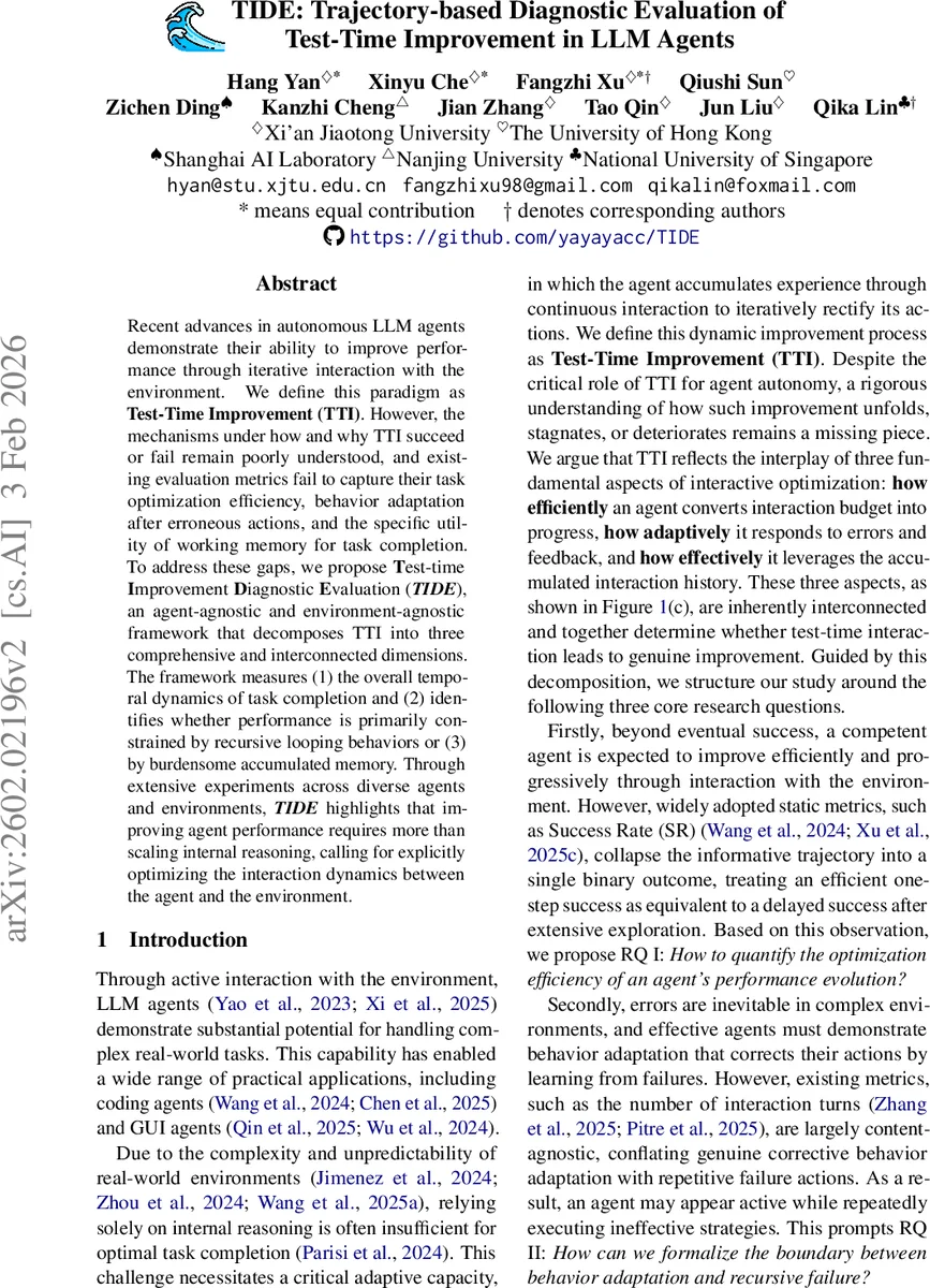 TIDE: Trajectory-based Diagnostic Evaluation of Test-Time Improvement in LLM Agents