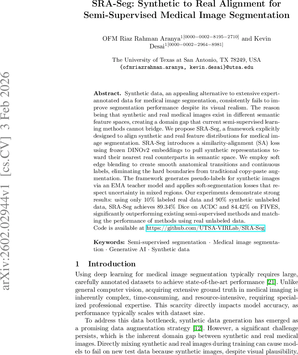 SRA-Seg: Synthetic to Real Alignment for Semi-Supervised Medical Image Segmentation