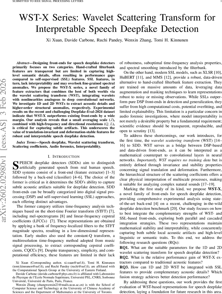 WST-X Series: Wavelet Scattering Transform for Interpretable Speech Deepfake Detection