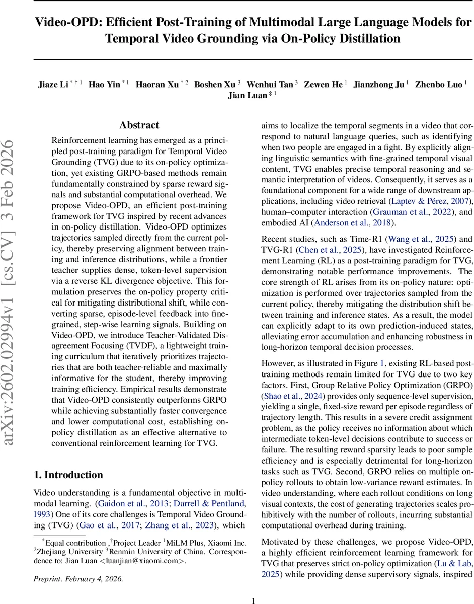 Video-OPD: Efficient Post-Training of Multimodal Large Language Models for Temporal Video Grounding via On-Policy Distillation