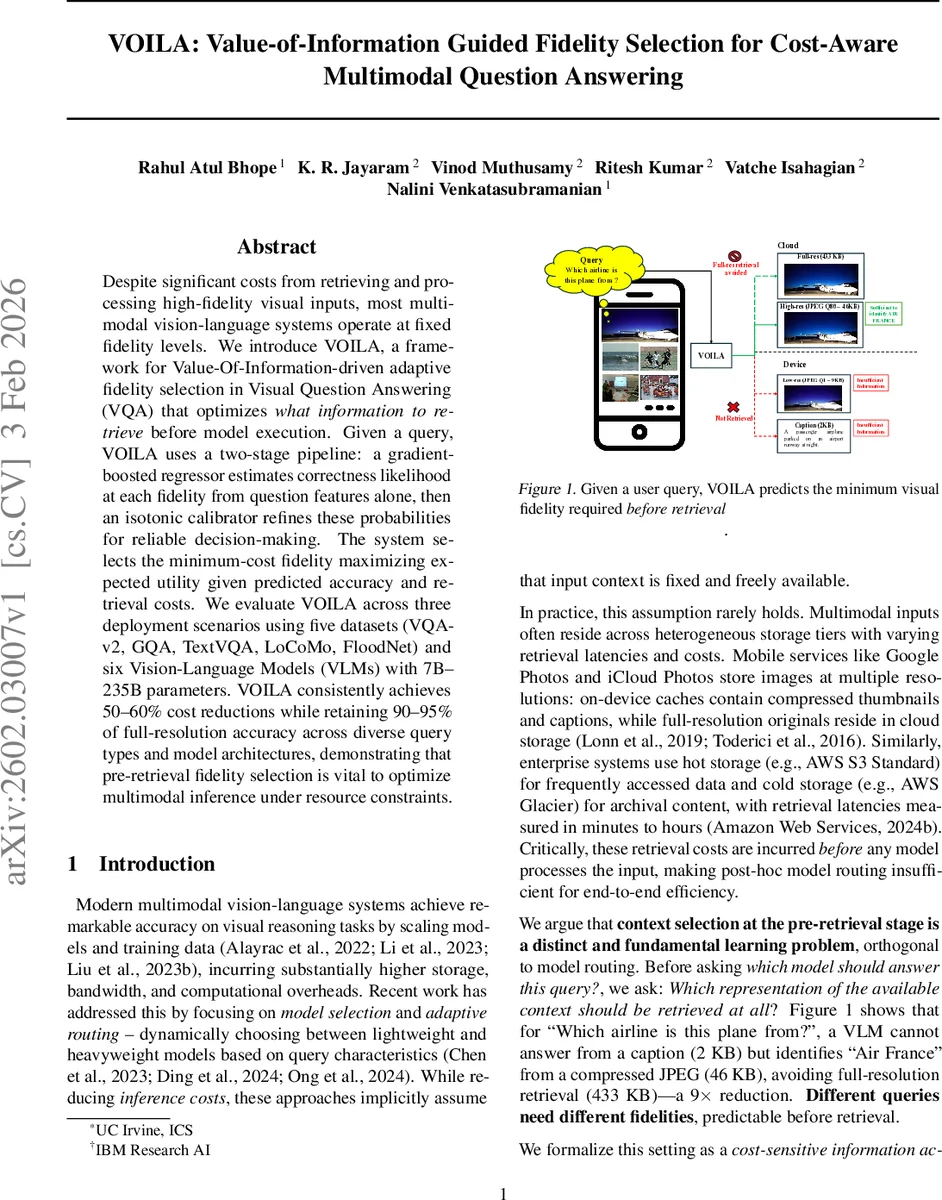 VOILA: Value-of-Information Guided Fidelity Selection for Cost-Aware Multimodal Question Answering