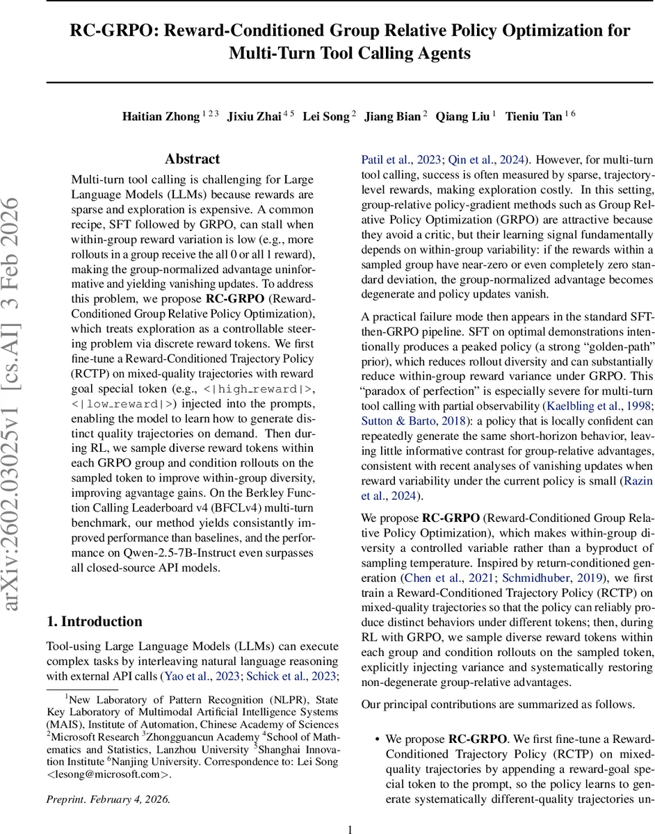 RC-GRPO: Reward-Conditioned Group Relative Policy Optimization for Multi-Turn Tool Calling Agents
