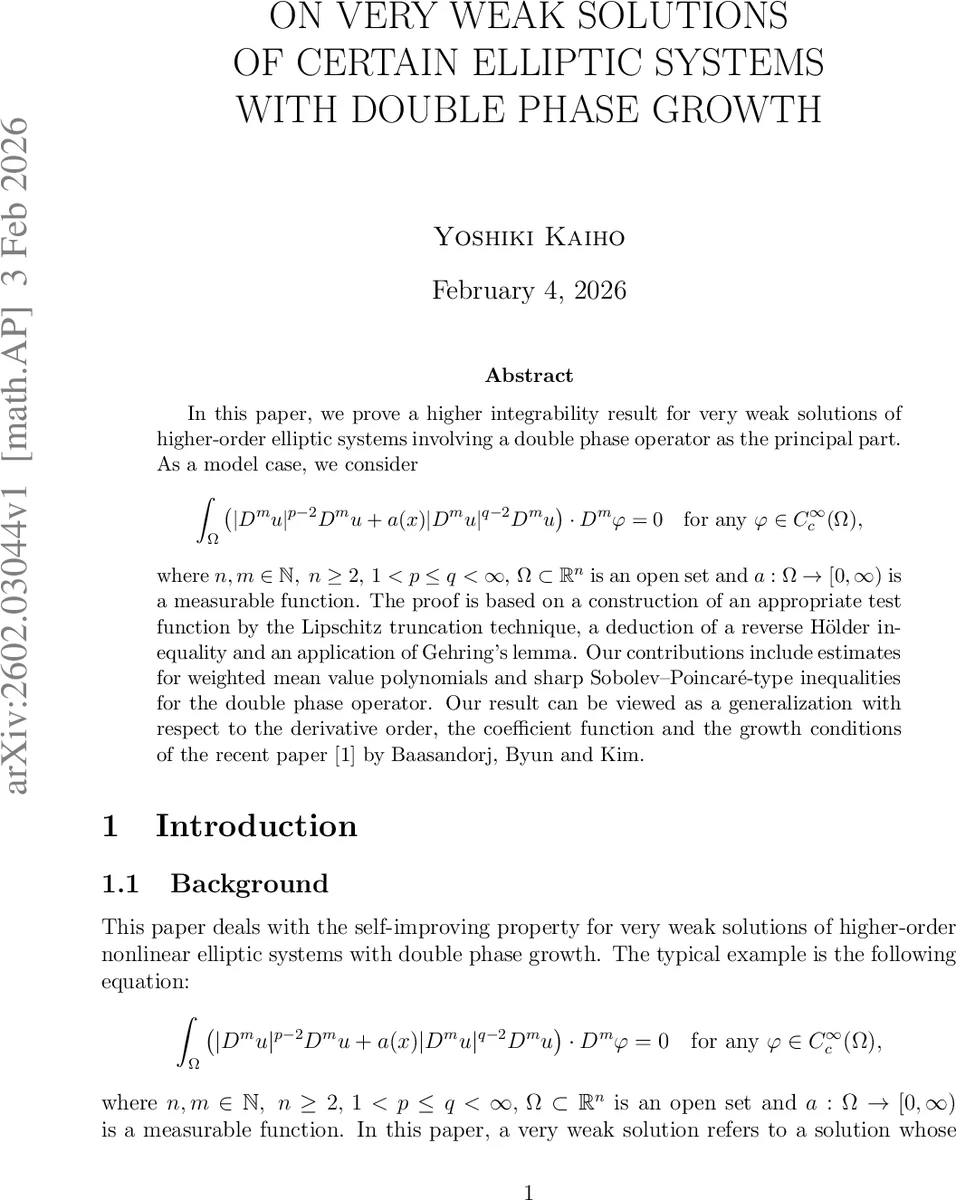 On very weak solutions of certain elliptic systems with double phase growth