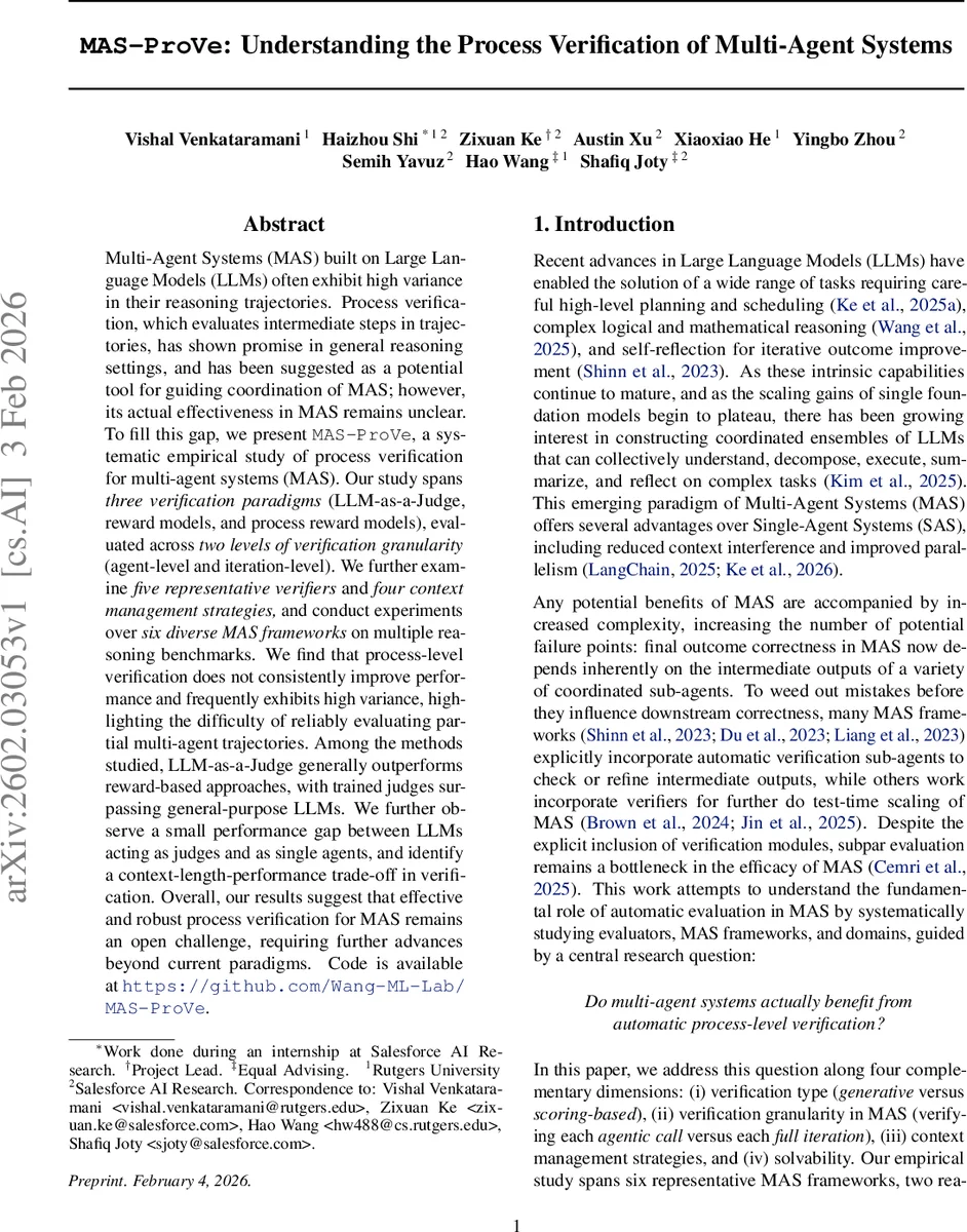 MAS-ProVe: Understanding the Process Verification of Multi-Agent Systems