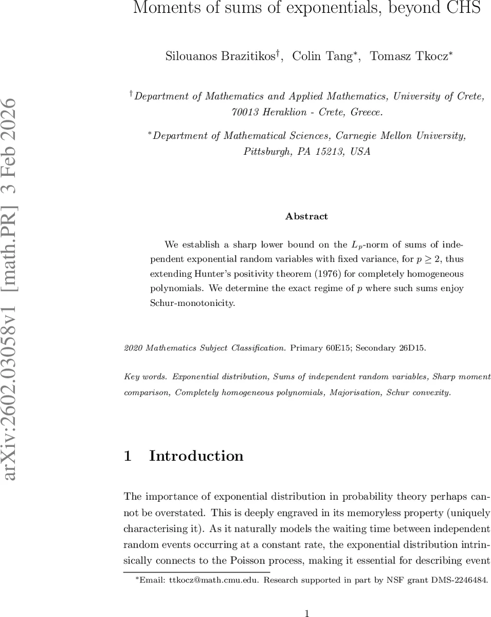 Moments of sums of exponentials, beyond CHS