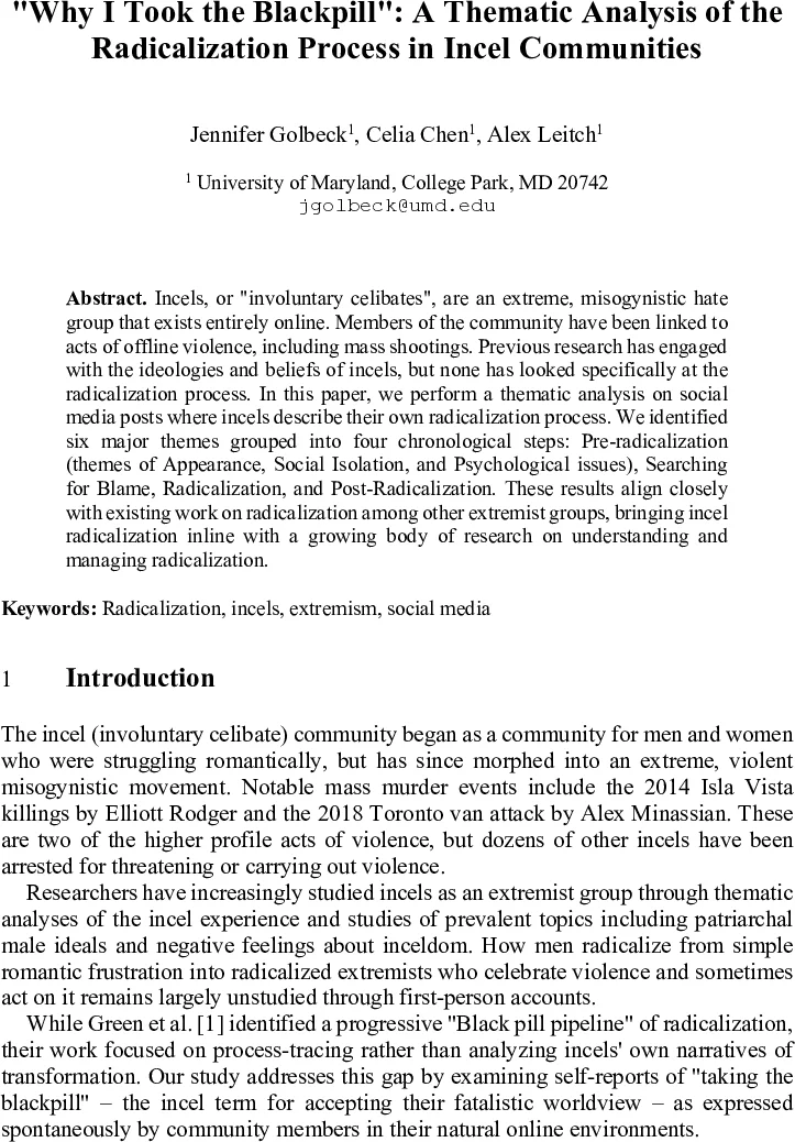 "Why I Took the Blackpill": A Thematic Analysis of the Radicalization Process in Incel Communities