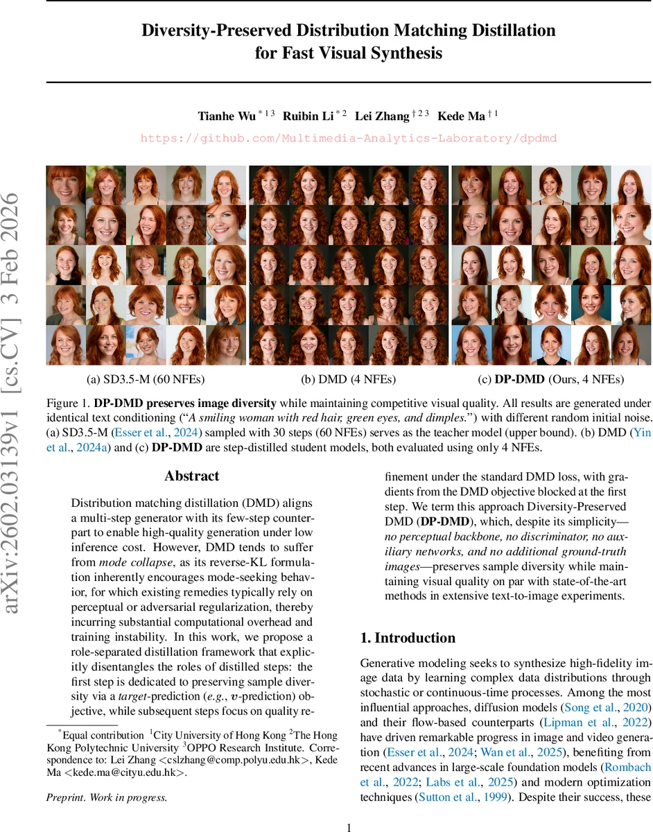 Diversity-Preserved Distribution Matching Distillation for Fast Visual Synthesis