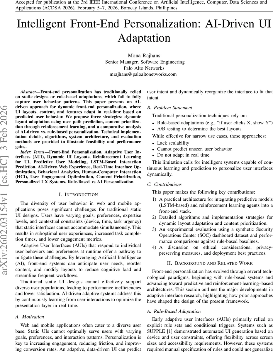 Intelligent Front-End Personalization: AI-Driven UI Adaptation