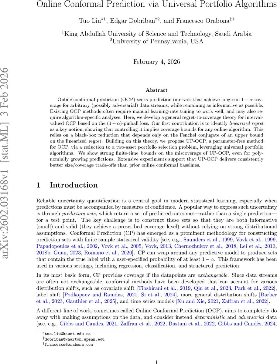 Online Conformal Prediction via Universal Portfolio Algorithms