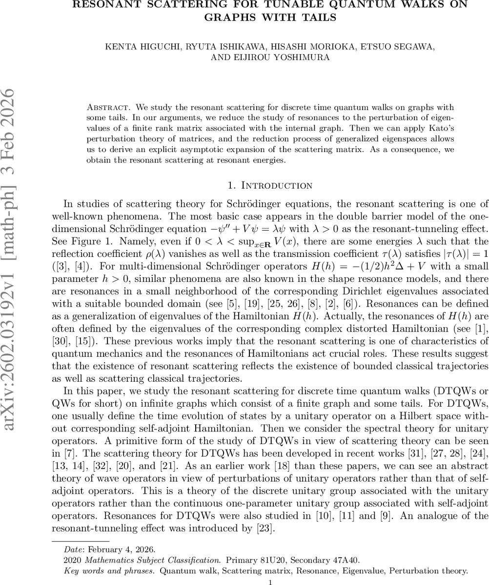 Resonant scattering for tunable quantum walks on graphs with tails