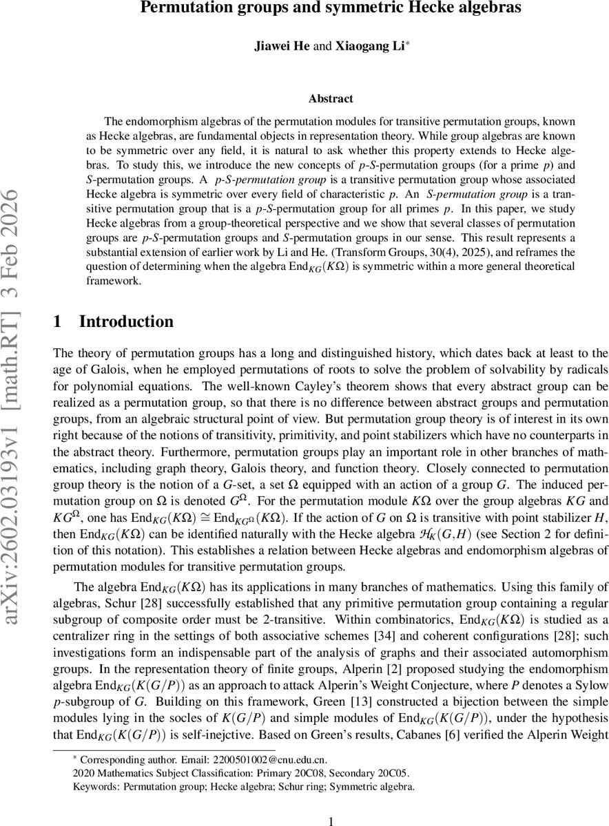 Permutation groups and symmetric Hecke algebras