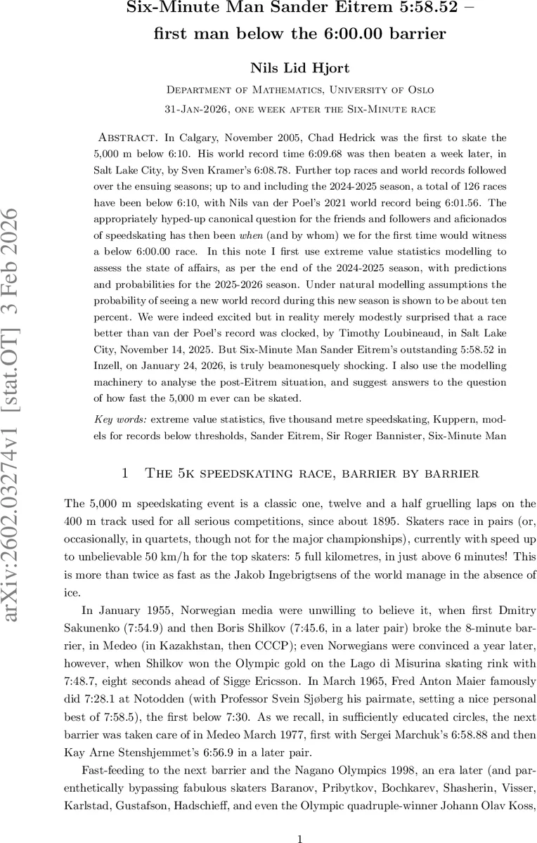 Six-Minute Man Sander Eitrem 5:58.52 -- first man below the 6:00.00 barrier