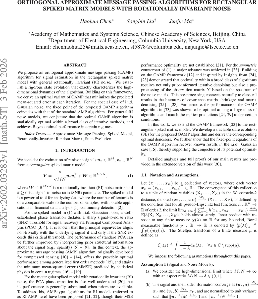 Orthogonal Approximate Message Passing Algorithms for Rectangular Spiked Matrix Models with Rotationally Invariant Noise