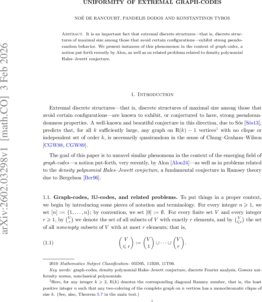 Uniformity of extremal graph-codes