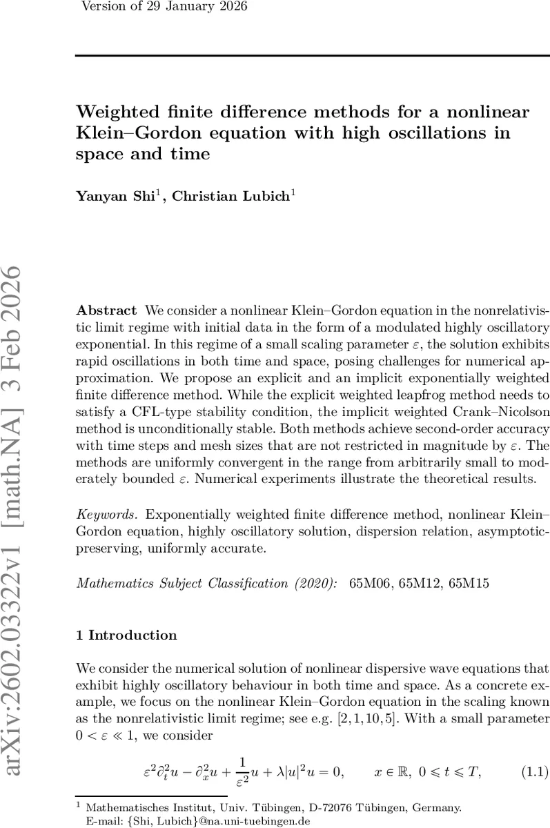 Weighted finite difference methods for a nonlinear Klein--Gordon equation with high oscillations in space and time