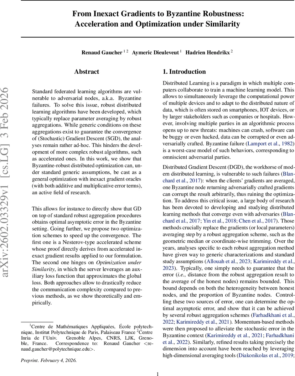 From Inexact Gradients to Byzantine Robustness: Acceleration and Optimization under Similarity