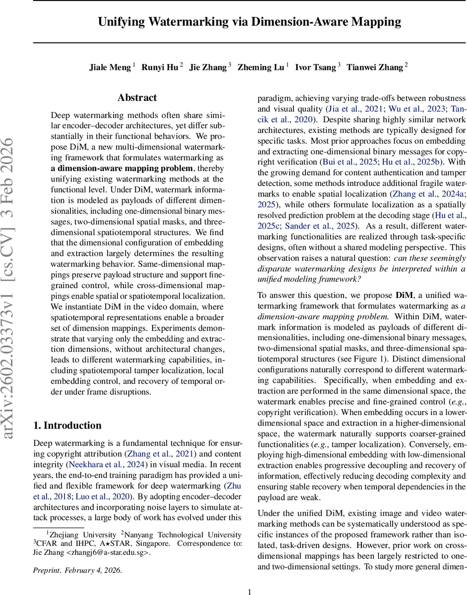 Unifying Watermarking via Dimension-Aware Mapping