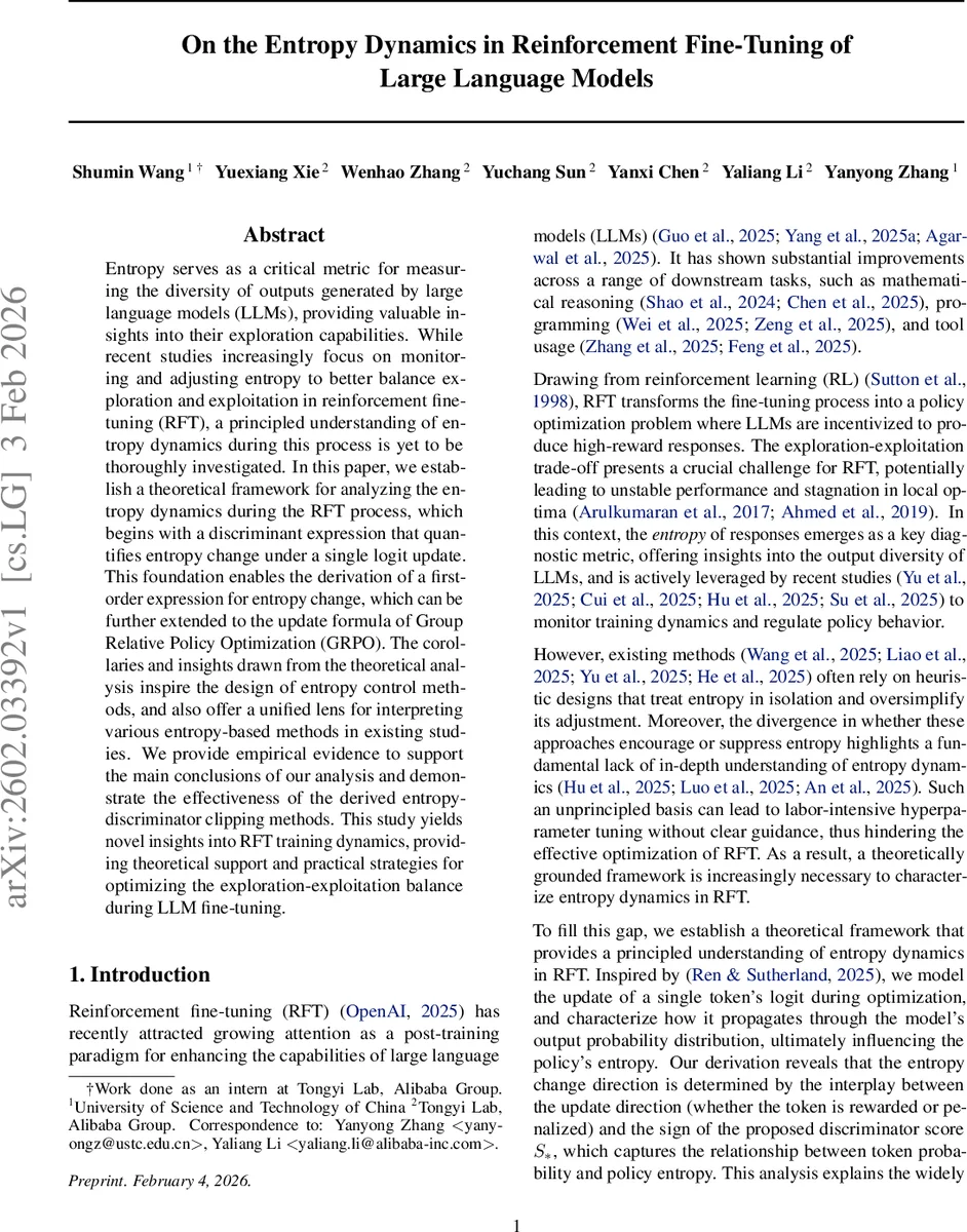 On the Entropy Dynamics in Reinforcement Fine-Tuning of Large Language Models