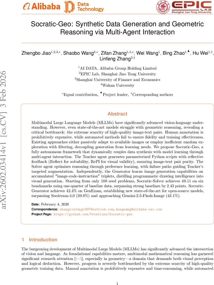 Socratic-Geo: Synthetic Data Generation and Geometric Reasoning via Multi-Agent Interaction