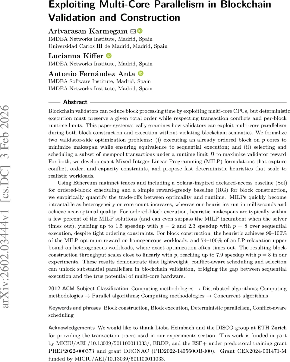 Exploiting Multi-Core Parallelism in Blockchain Validation and Construction
