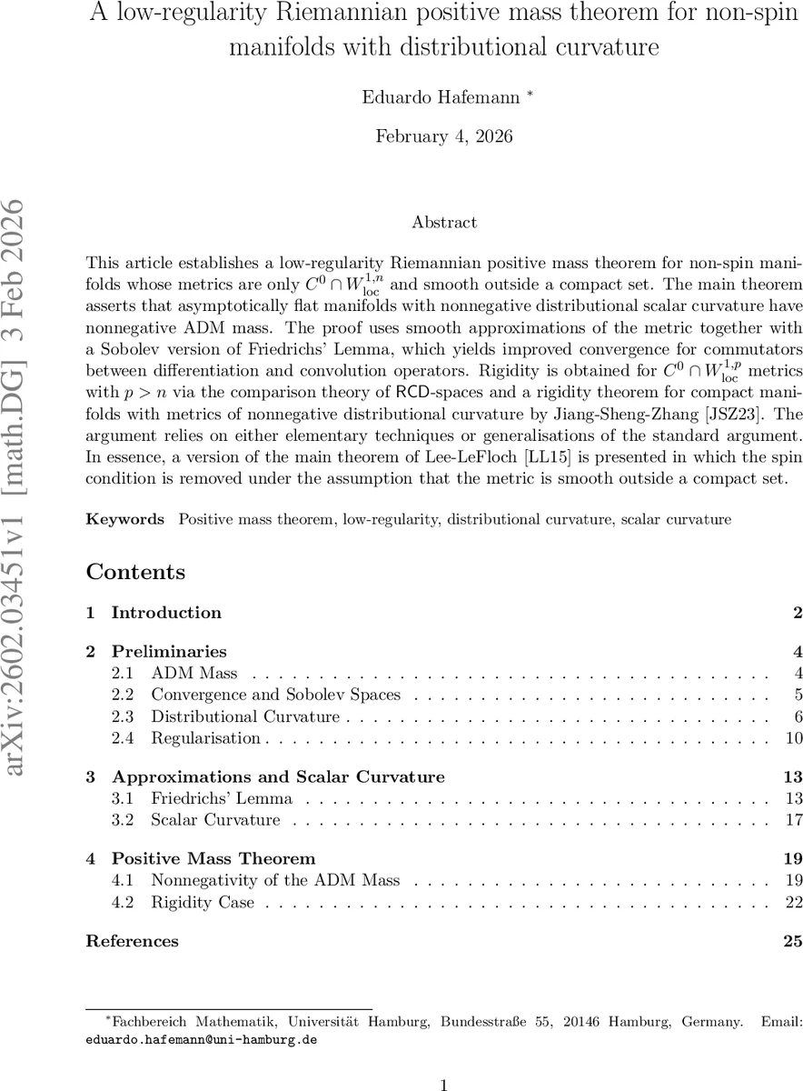 A low-regularity Riemannian positive mass theorem for non-spin manifolds with distributional curvature