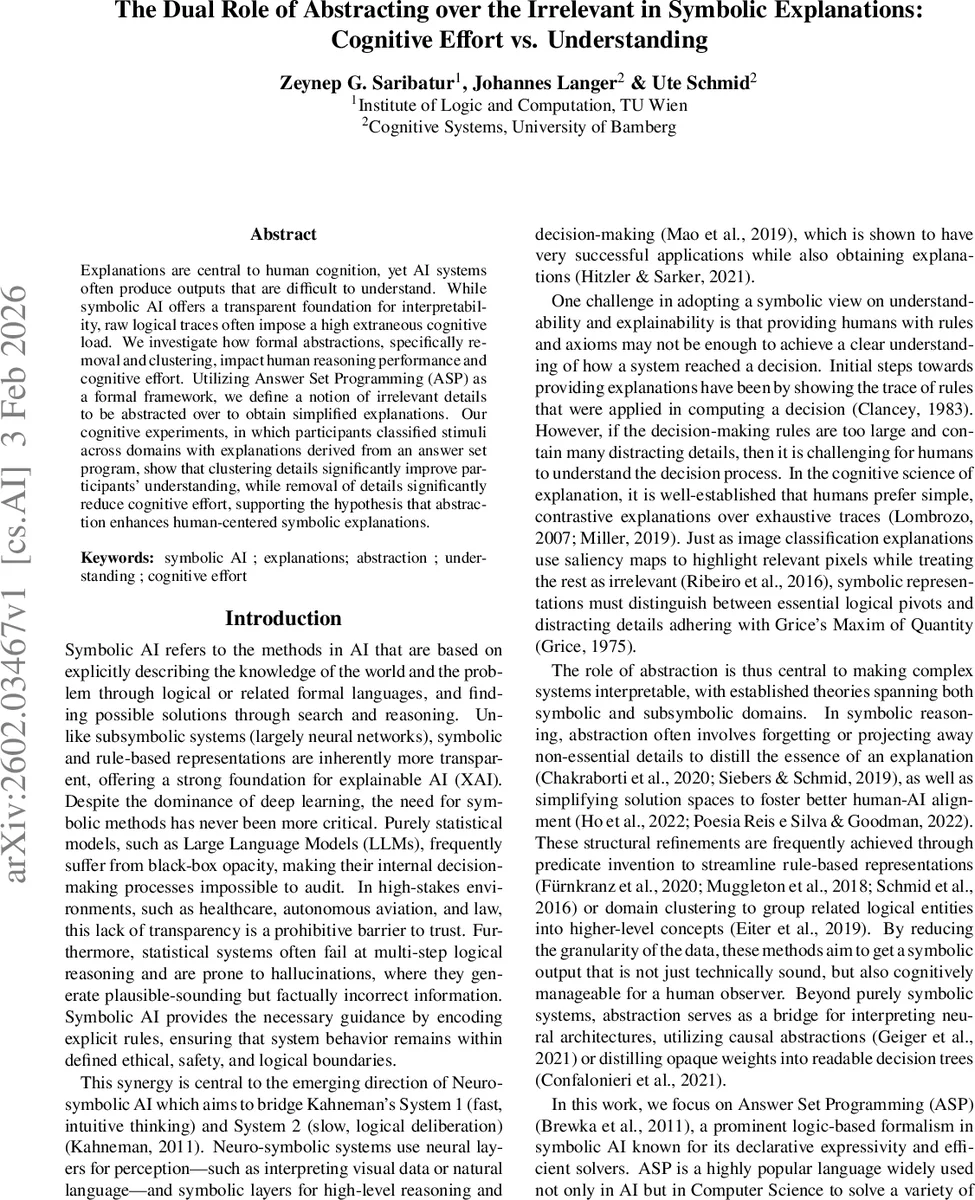 The Dual Role of Abstracting over the Irrelevant in Symbolic Explanations: Cognitive Effort vs. Understanding