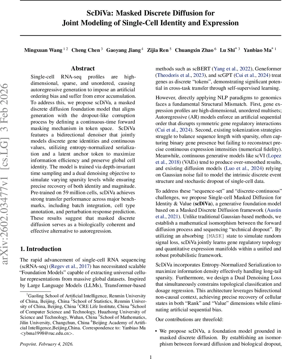 ScDiVa: Masked Discrete Diffusion for Joint Modeling of Single-Cell Identity and Expression