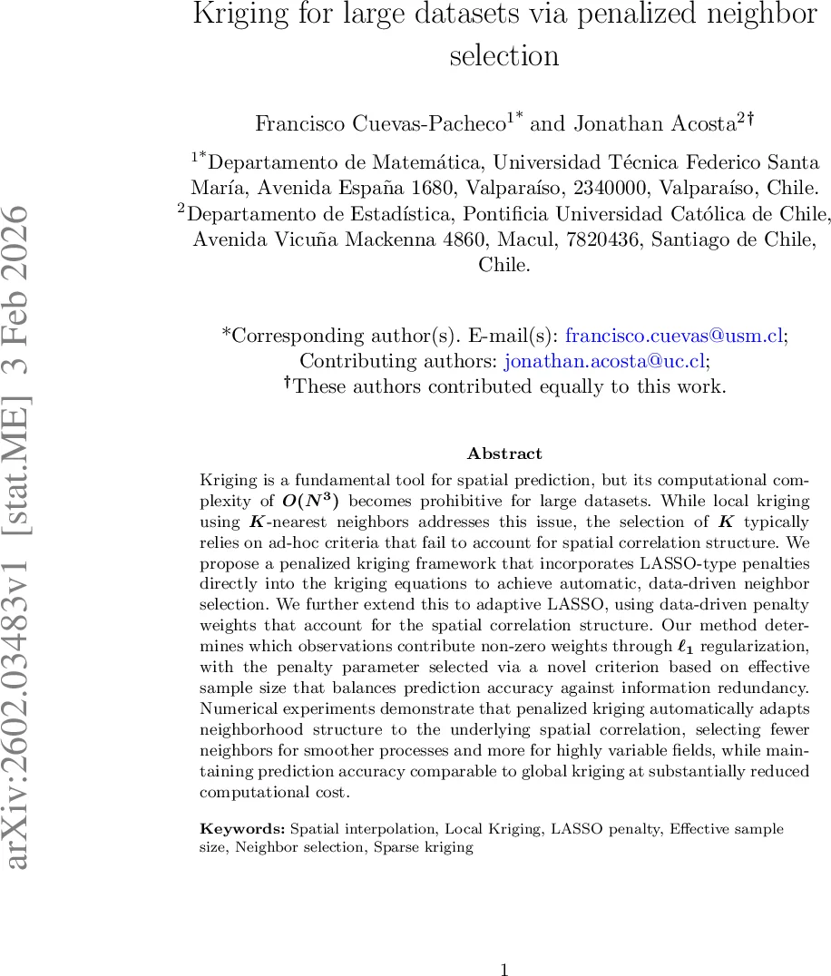 Kriging for large datasets via penalized neighbor selection