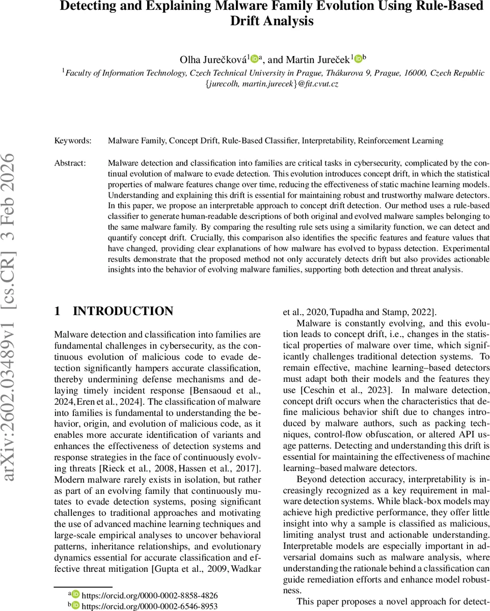 Detecting and Explaining Malware Family Evolution Using Rule-Based Drift Analysis