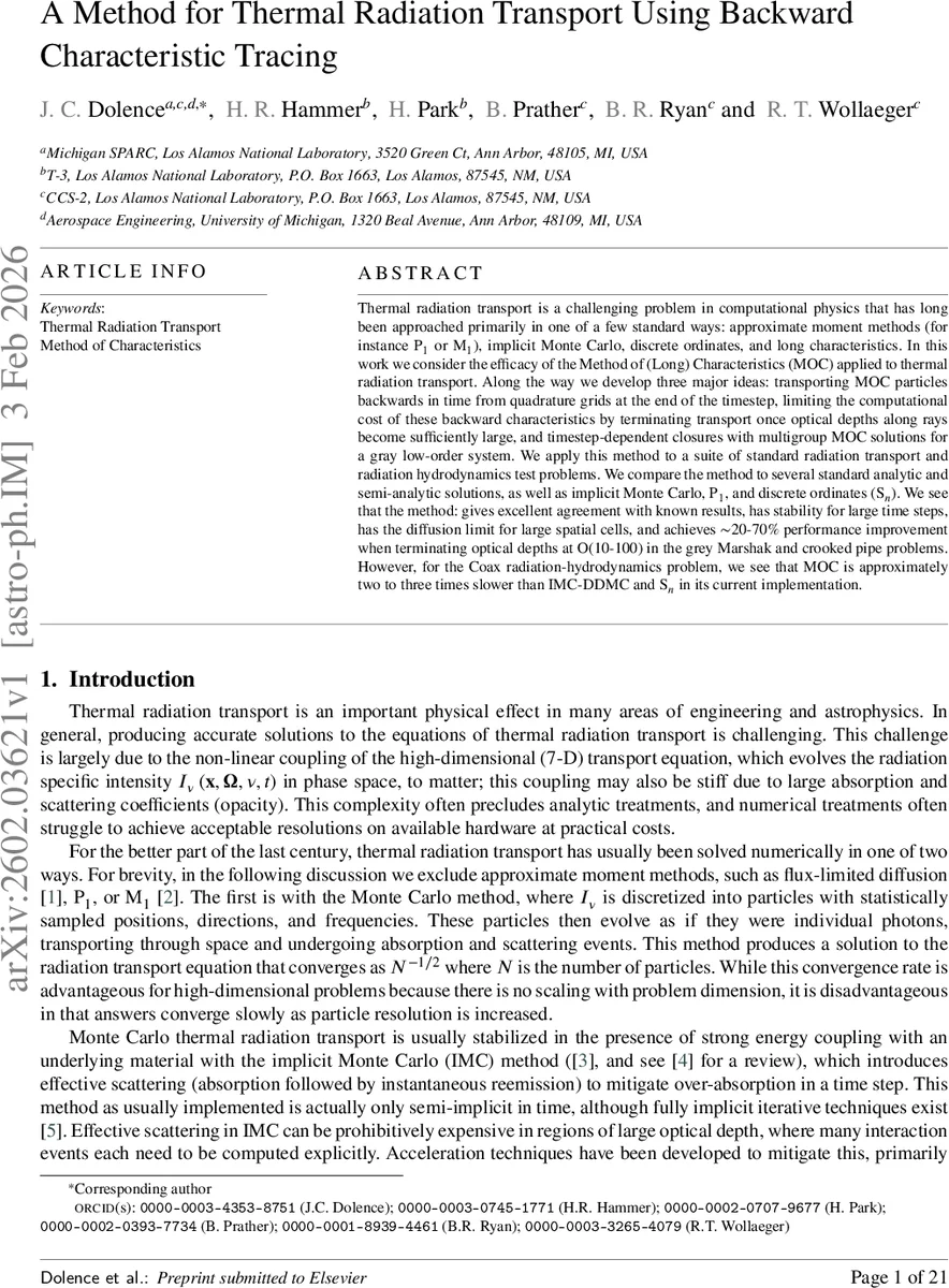 A Method for Thermal Radiation Transport Using Backward Characteristic Tracing